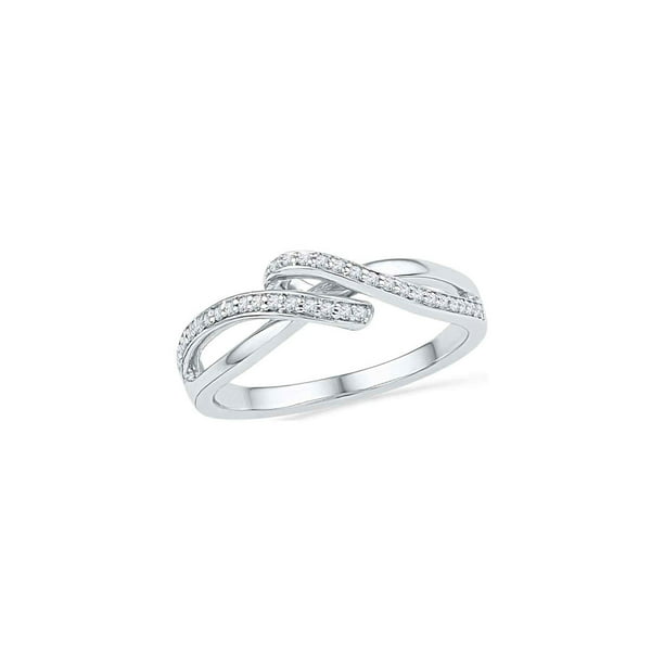 10k White Gold Womens Round Diamond Crossover Band Ring 1/6 Cttw 